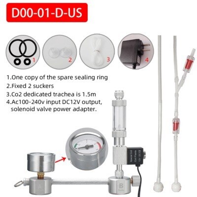 Zrdr Wyin Aquarium CO2 Generator Systeem Diy Kit Magneetventiel Druk Luchtstroom Aanpassing Water Plant Fish Co2 Klep Diffuser: D00-01-D-US