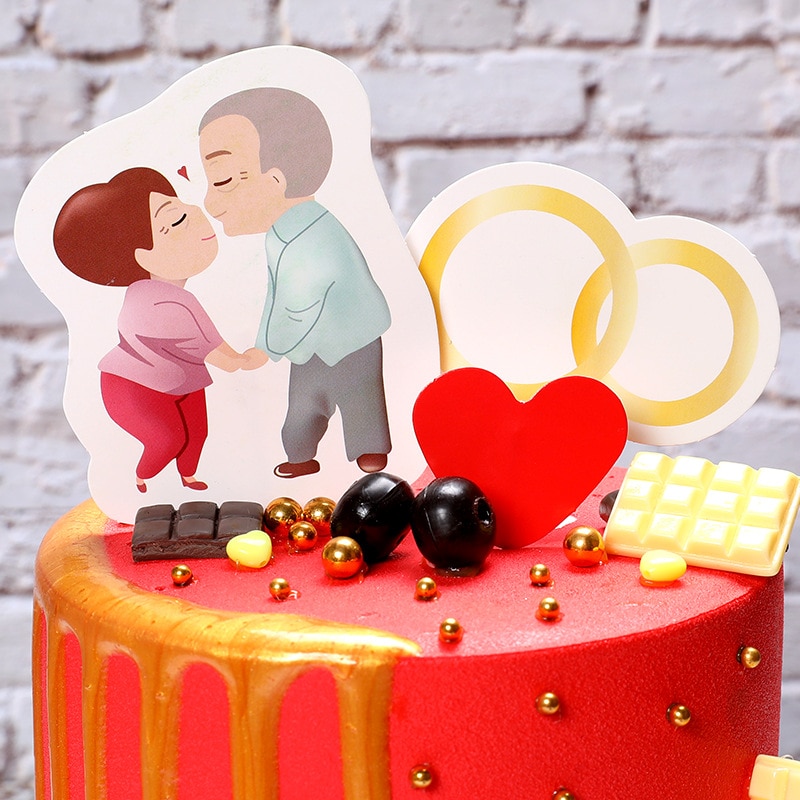 Romantic Love Heart Shaped Lovers Cake Topper Valentine's Day Theme Wedding Anniversary Cake Decoration Party Supplies