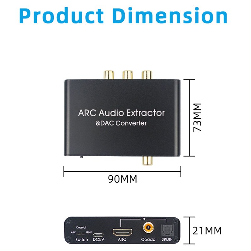 ARC Audio Adapter HDMI-compatible Audio Extractor Digital to Analog Converter DAC SPDIF Coaxial RCA 3.5mm Jack Output AY80-PRO