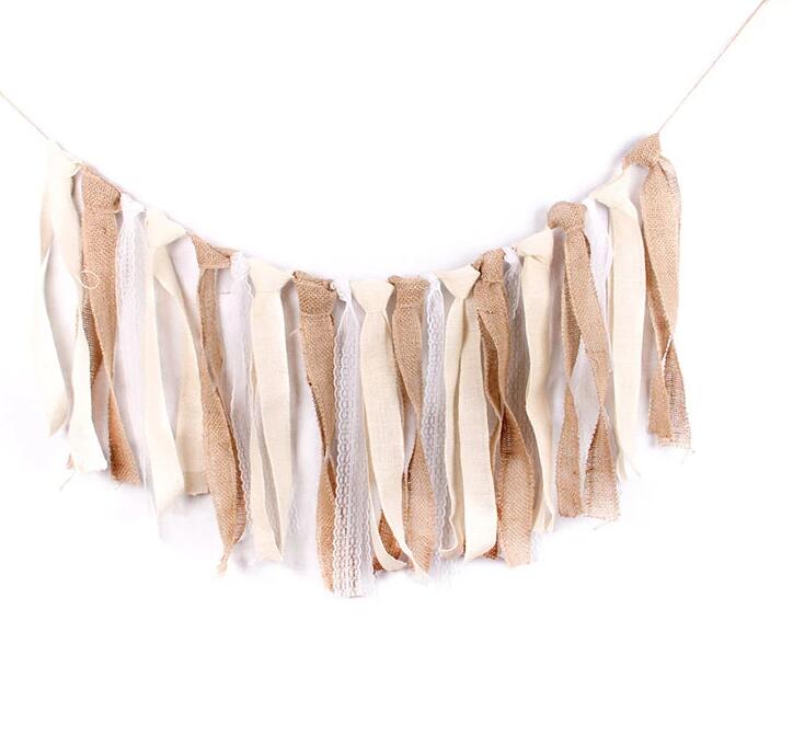 Guirlande de pampilles en dentelle de Jute de 159cm, bannière rustique pour baptême, mariage, anniversaire, fournitures de décoration suspendues: A
