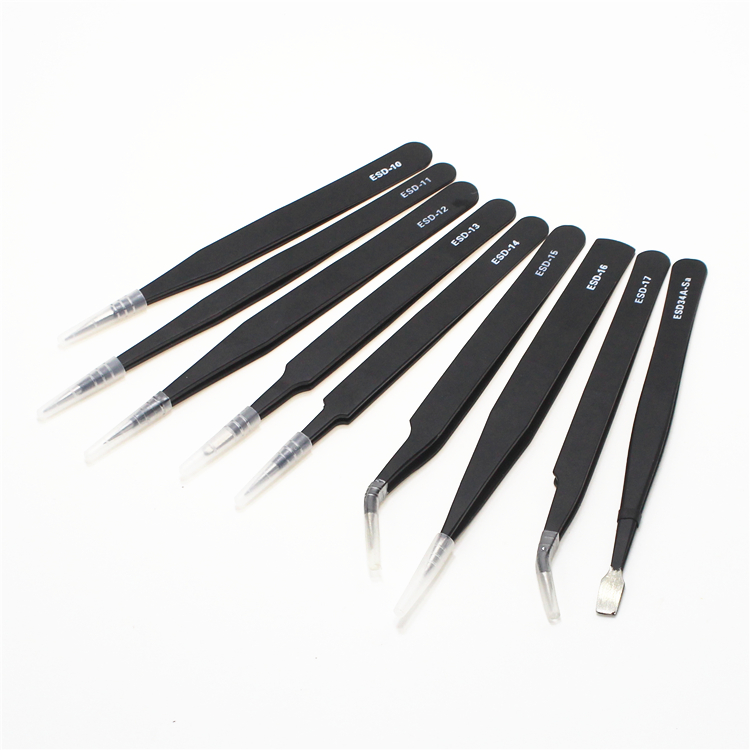 9 teile/satz ESD Anti-Statische Edelstahl Pinzette Set Kit Mit Tasche Für Elektronik Schmuck Präzision Reparatur Werkzeuge