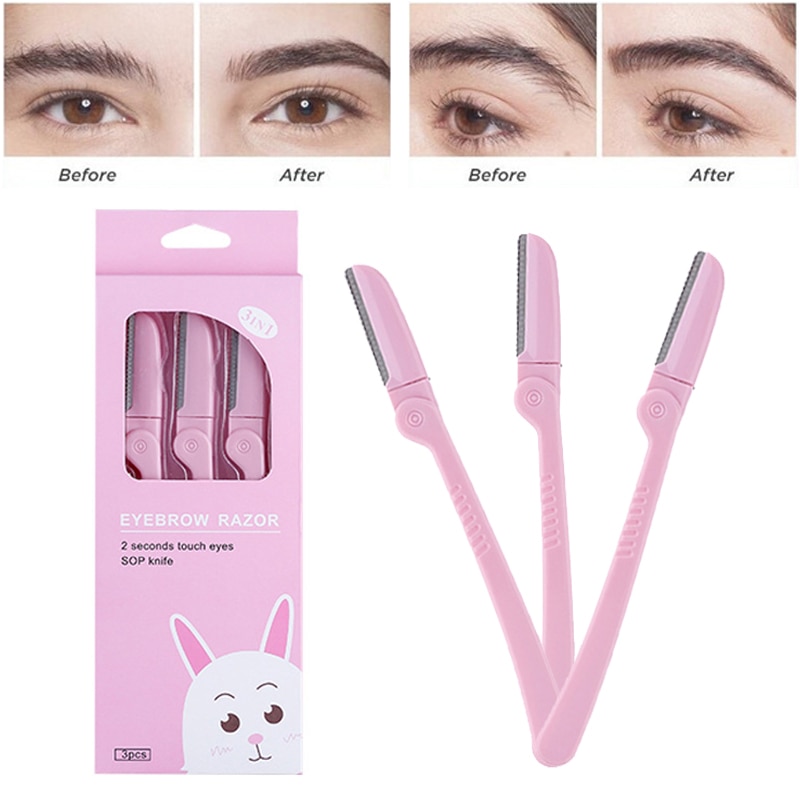 3Pcs Women Men Eyebrow Trimmer Foldable Blades Facial Brow Hair Remover Razor Beauty Eyebrow Shaper Shaver Makeup Tools Set