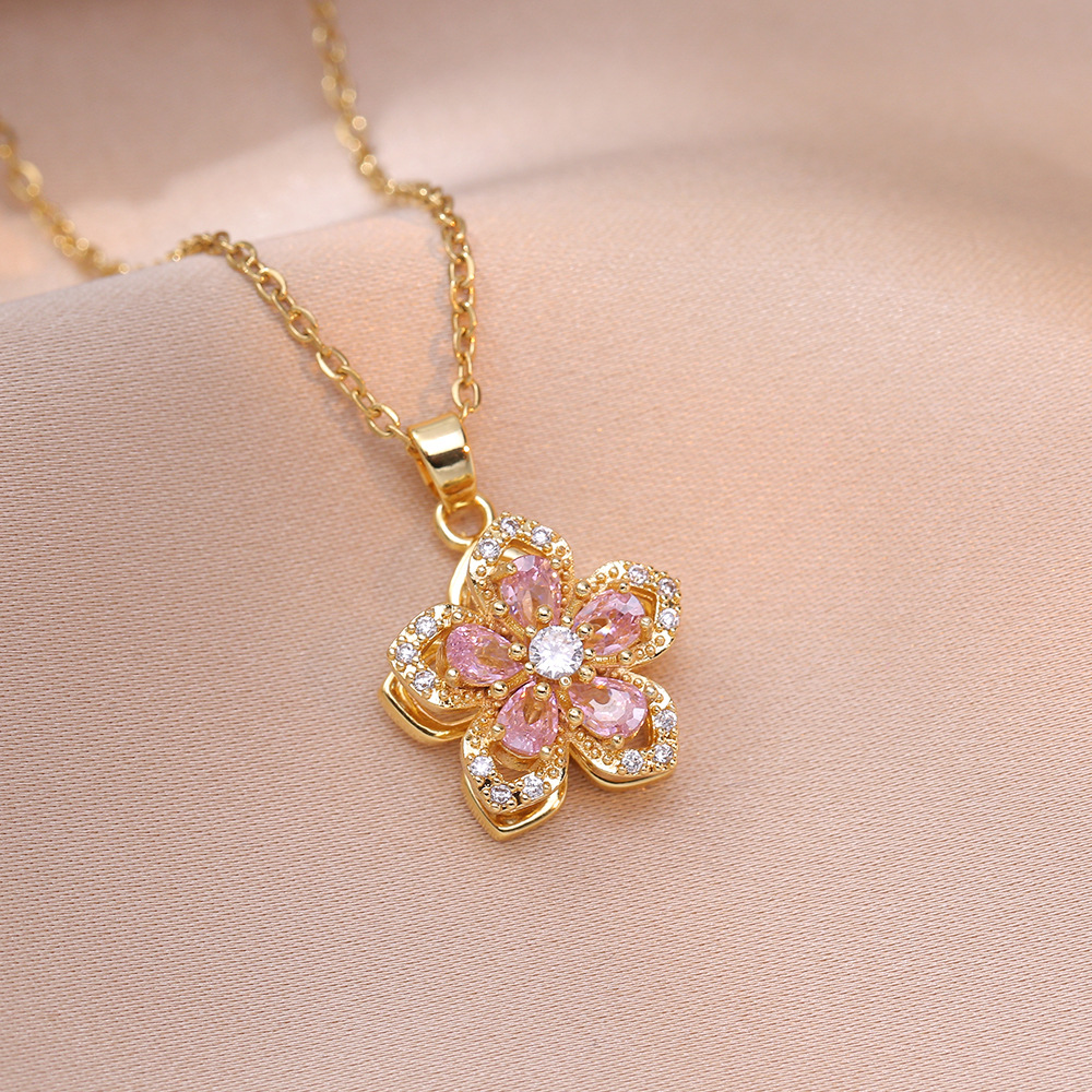 Collar con colgante de tulipán de acero inoxidable ligero de lujo para mujer, cadena de Color dorado, collar de flores, de joyería de la suerte para niñas: COLOR ORO ROSADO