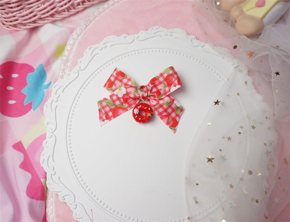 Horquilla de fresa dulce para niña y mujer, accesorios para el cabello de Lolita, a cuadros, lazo de encaje, pinza para el pelo de postre, D284: color 2