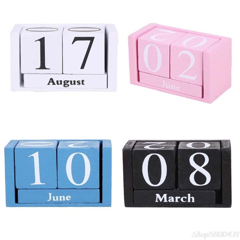 Vintage houten eeuwigdurende kalender met blokken, maand en datum, bureauaccessoires, fotografie-accessoires  o21 20