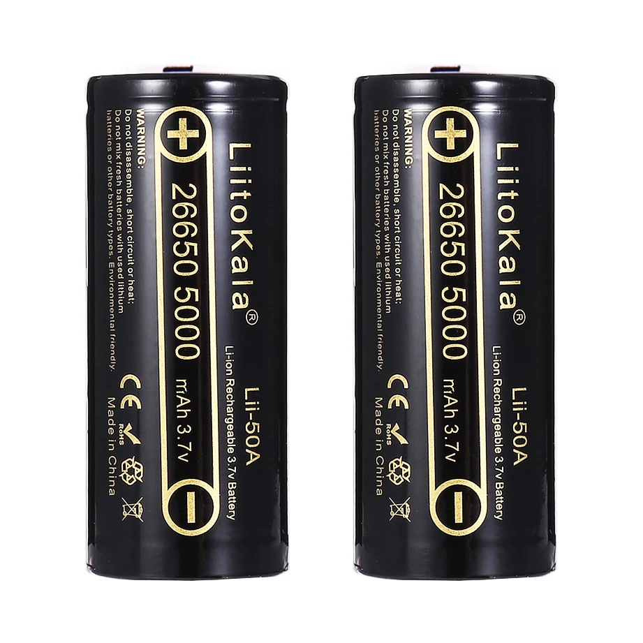 LiitoKala Lii-50A puntiagudo 3,7 V 26650 5000mA baterías recargables descargador 26650-50A 20A batería de alimentación para linterna herramientas electrónicas