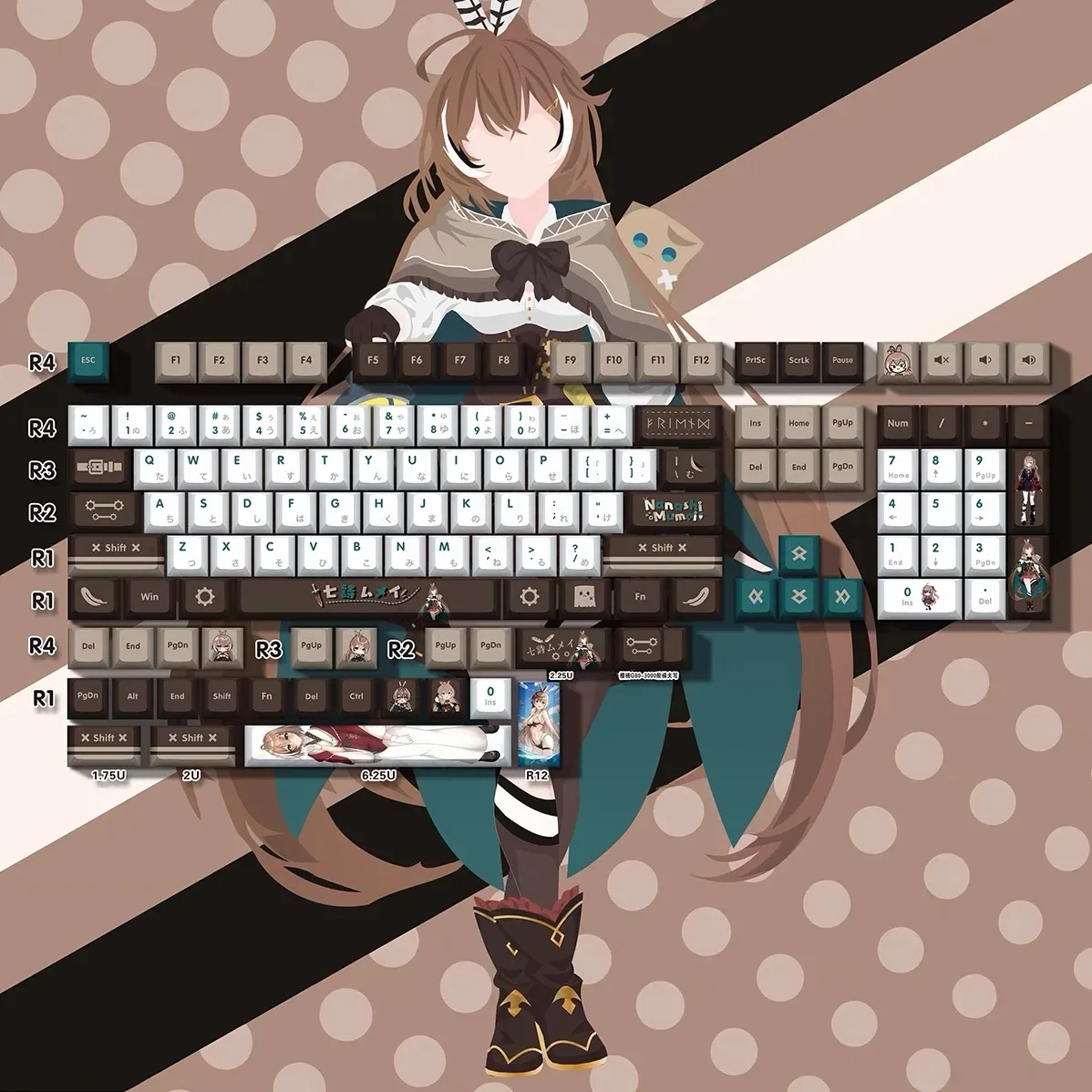 Vtuber Hololive Keycaps 132 Keys Nanashi Mumei Keycaps PBT Key DYE Sublimation Cherry MX Axis Switch Keycap Mechanical Keyboard: BROWN