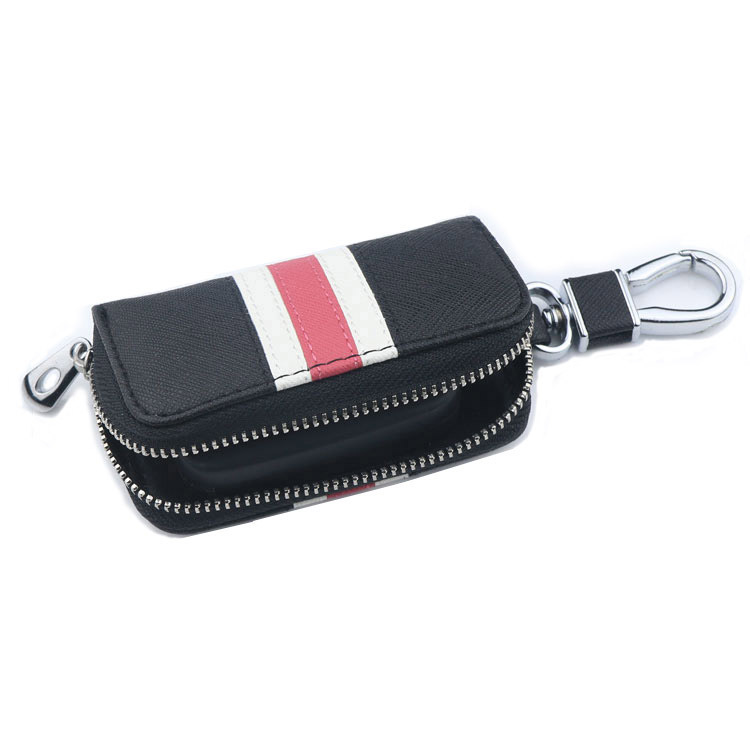 Læder nøgle punge mænd bil nøgle taske lille nøgle taske beskyttende ærme læder nøglering holder pose: Sort