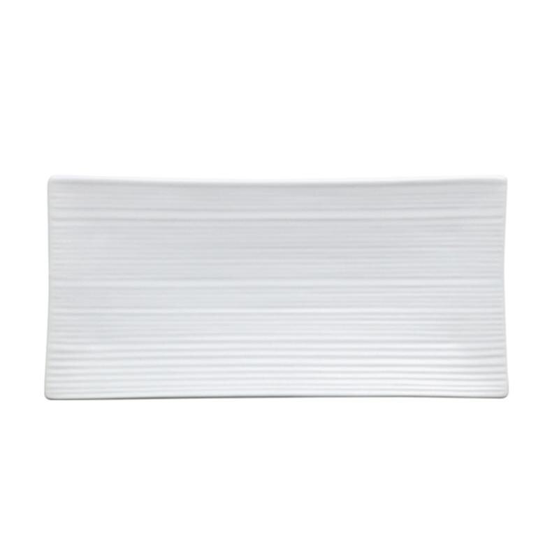 Rectangular Ceramic Loaf Pan for Steak and Sushi Western Food Dishes Bread Loaf Pan Steak Pan (10inch Striola, White)