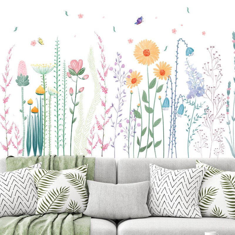 Tofok Plant Leaves Flowers Wall Sticker DIY Pastoral Style Home Sofa TV Background Art Mural Decal Window Door Closet Decoration