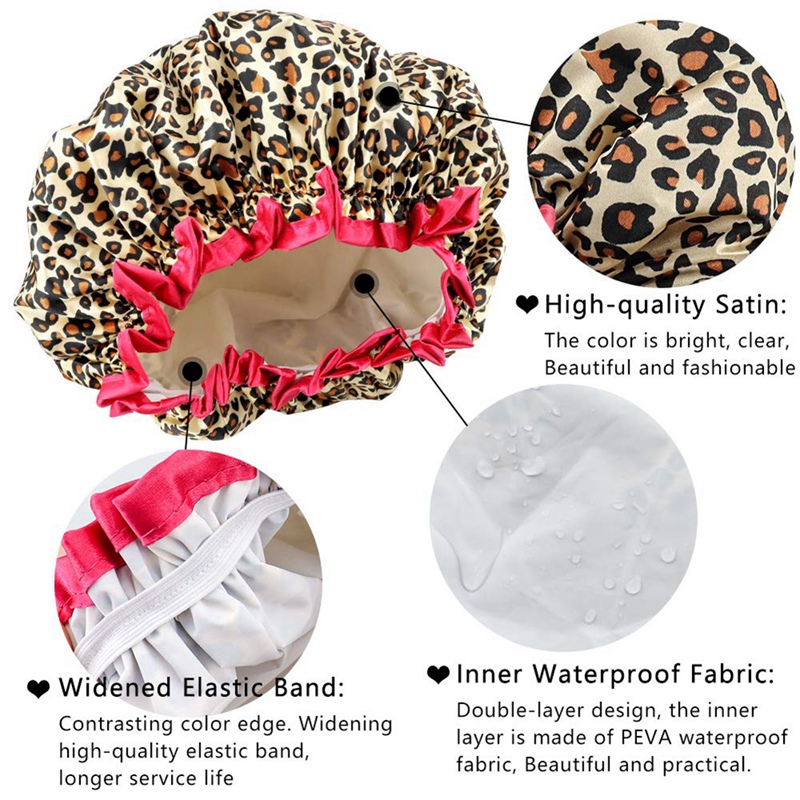 4Pcs Double-Layer Waterproof Shower Cap, Ladies Shower Cap, Elastic and Reusable Shower Cap