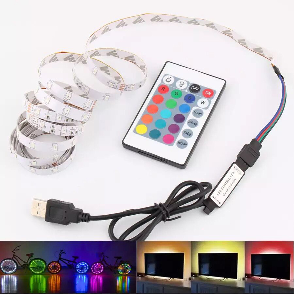Tira de luces LED RGB 2835, 5V, alimentación USB, cinta LED Flexible RGB/blanca, 60LED, 0,5 m, 1m, 2m, 5m, cinta de diodo de retroiluminación para pantalla de escritorio de TV