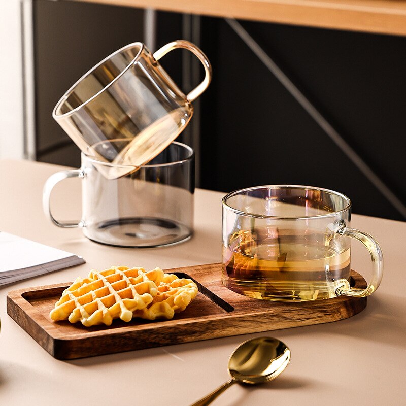 Taza de vidrio transparente con estampado de dibujos animados, vaso de café de vidrio de alto borosilicato con asa, taza de leche para desayuno y postre, 500ml, 1 unidad