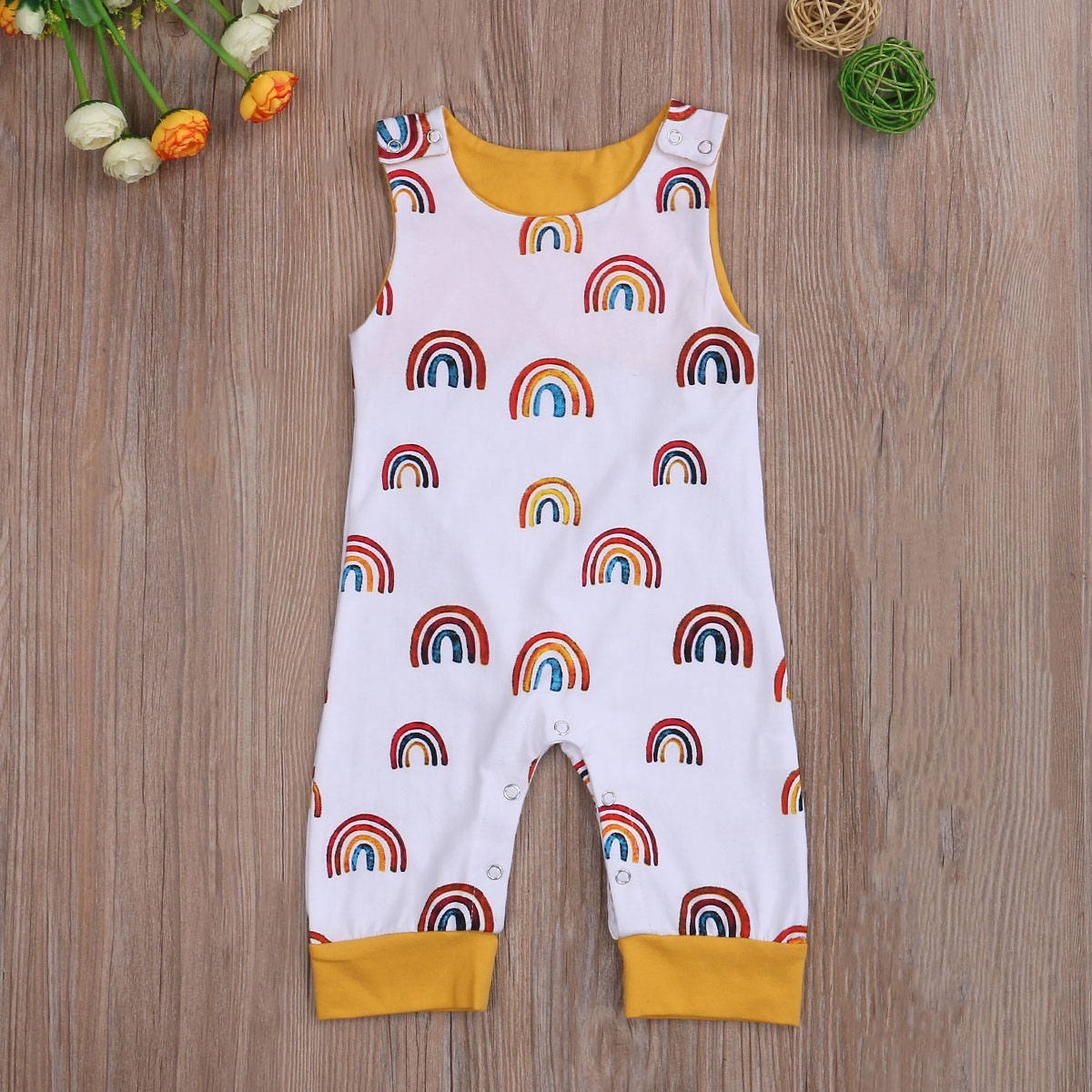 Infant Baby Boys Sleeveless Jumpsuit Summer Rainbow/Sun Printing Round Collar Romper Clothing for Travel Vacation