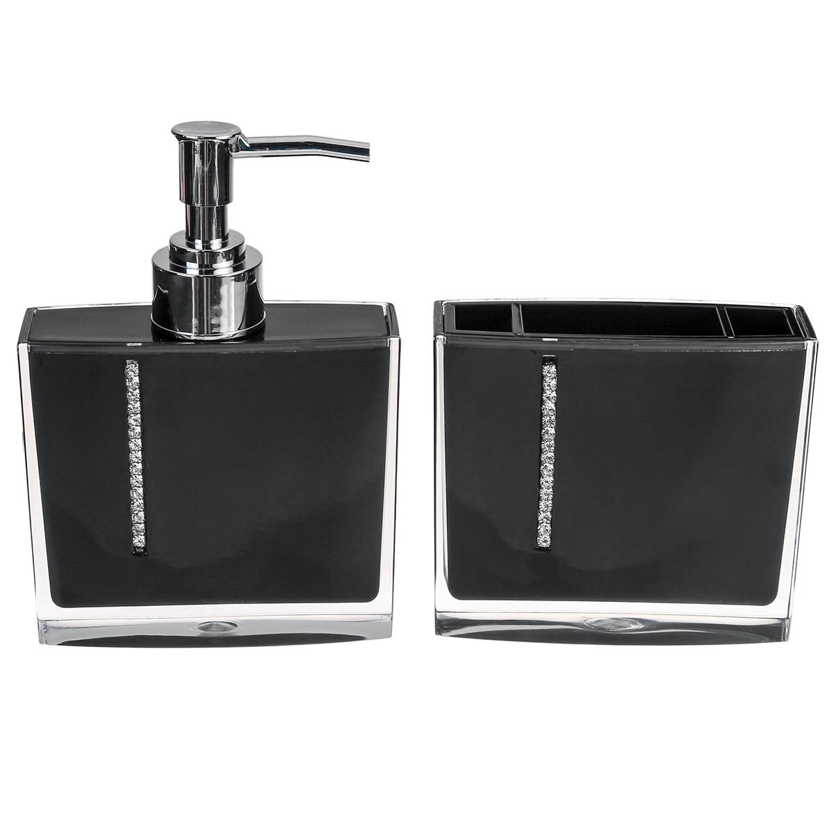 5PCS Acrylic Bathroom Accessories Set Soap Dispenser/Toothbrush Holder/Emulsion Bottle/2 Cups Purple Black Bathroom Shower Kit