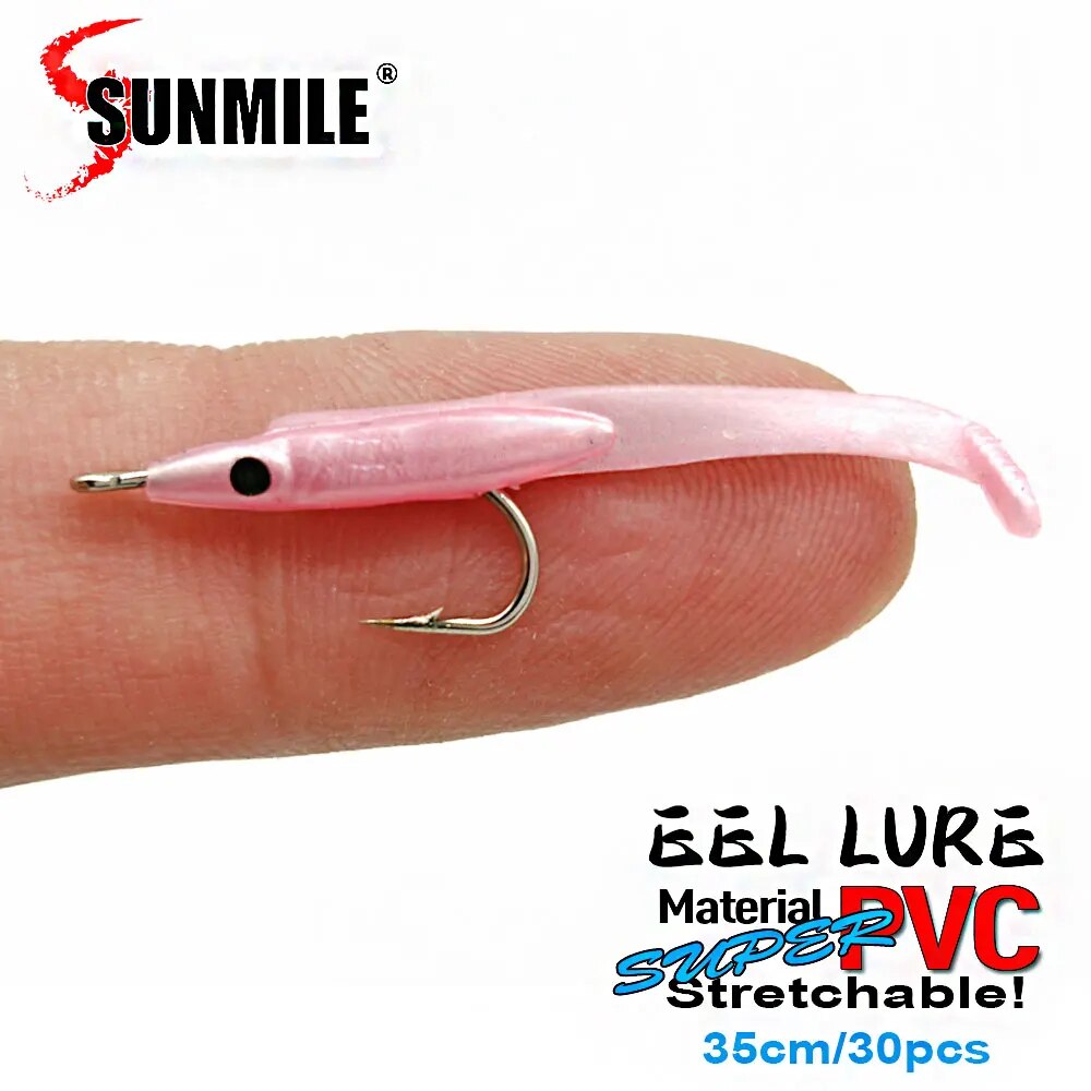 SUNMILE 30 Uds Anguila señuelo de Pesca suave 35mm PescaTackle Wobblers Señuelos de Pesca carpa Leurre Souple cebos blandos: Rosa