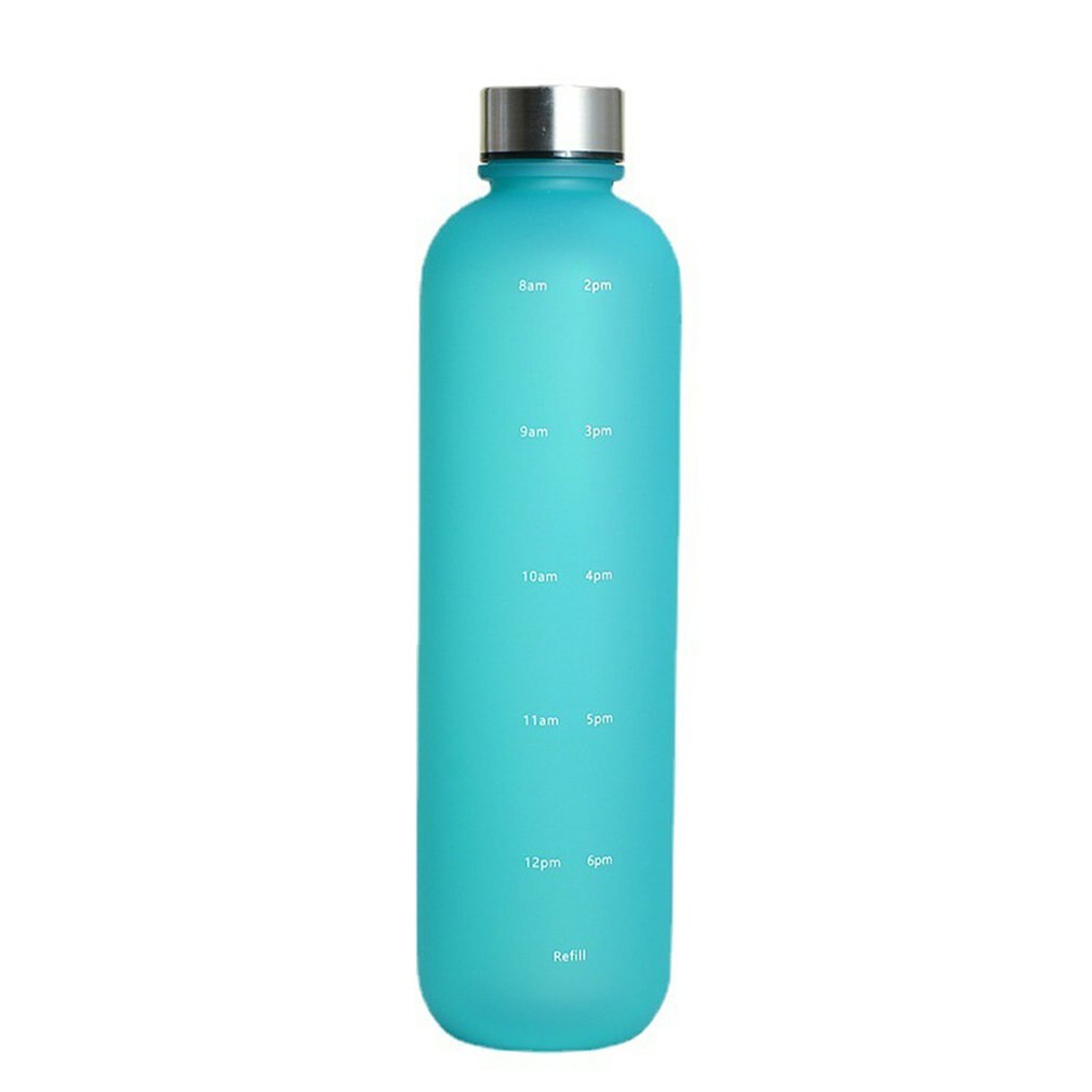 2022 Plastic Space Cup Large-Capacity Transparent Frosted Water Cup Copper Lid Water Bottle With Time Marker 1000ML: Blue