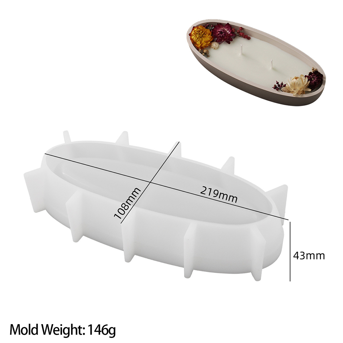 Tarro de vela ovalado de hormigón, molde de silicona DIY con forma de barco, artesanía, fabricación de tarros, caja de almacenamiento de cemento y yeso, moldes de fundición para decoración del hogar: Gris claro