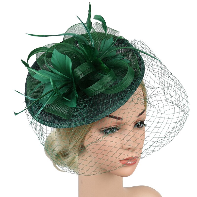 Bröllop brudhattar och fascinatorer headpiece festhatt/corsage svart brudbur nät bröllopsslöja fest dam håraccessoarer: Grön