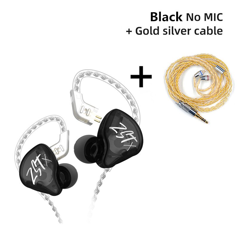 KZ ZSTX 1BA+1DD Hybrid technology HIFI In Ear Earphones Bass Earbud Sport Noise Cancelling Headset KZ ZS10 pro ZSN pro ZSX C12: Black no mic (GS)