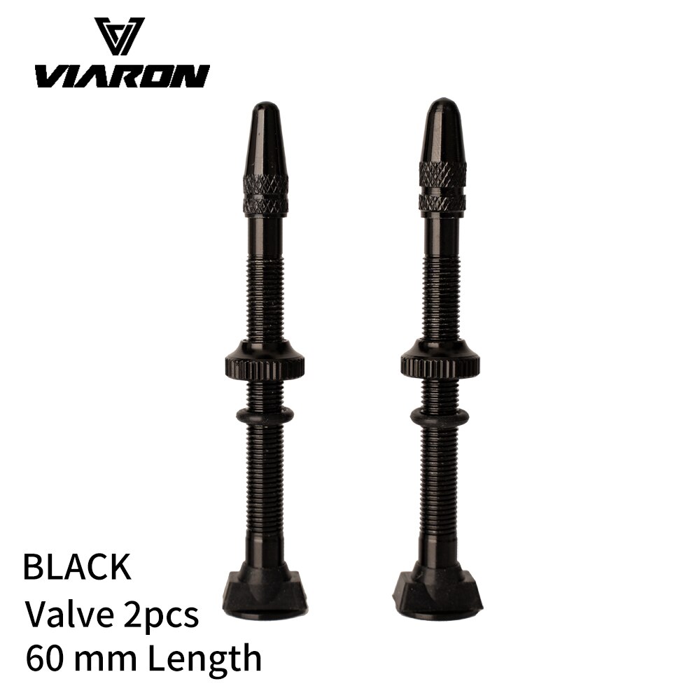 VIARON Bicycle Valve 40mm/60mm MTB Road Bike Tubeless Tires Conversion Anodize Aluminum Alloy Sealant Accessories: 60mm Black 2pcs