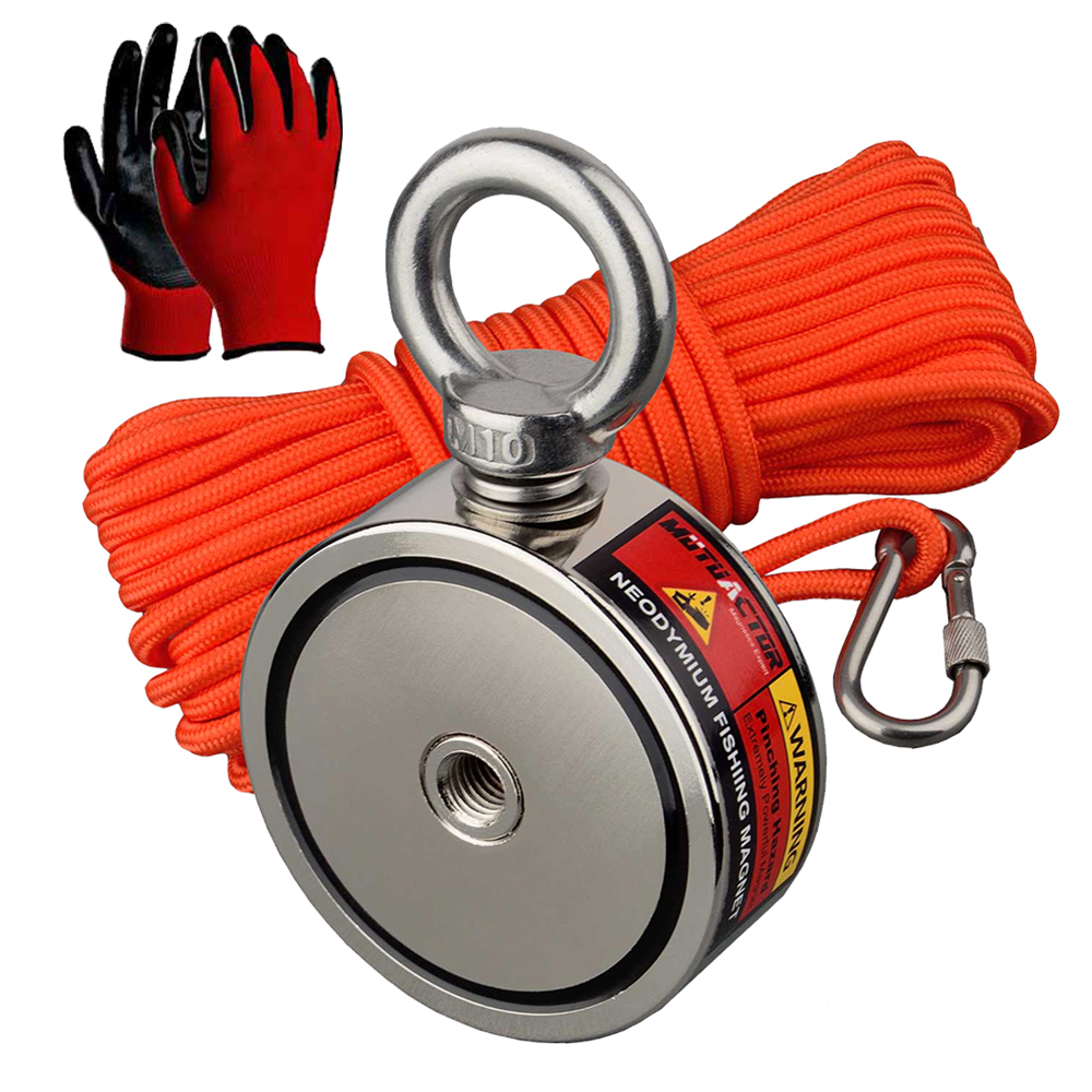 160 kg * 2 starker Neodym-Magnet, doppelseitige Suche, magnetischer Super-Power-Bergungs-Angelmagnet mit Suchseil: Gold