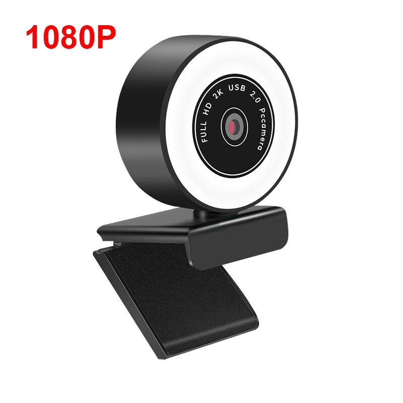 Mini Webcam Computer Camera 1080P 2K Webcam Autofocus Hd Vullen Licht Webcam Met Microfoon Led Ring licht Pc Camera: 1080P