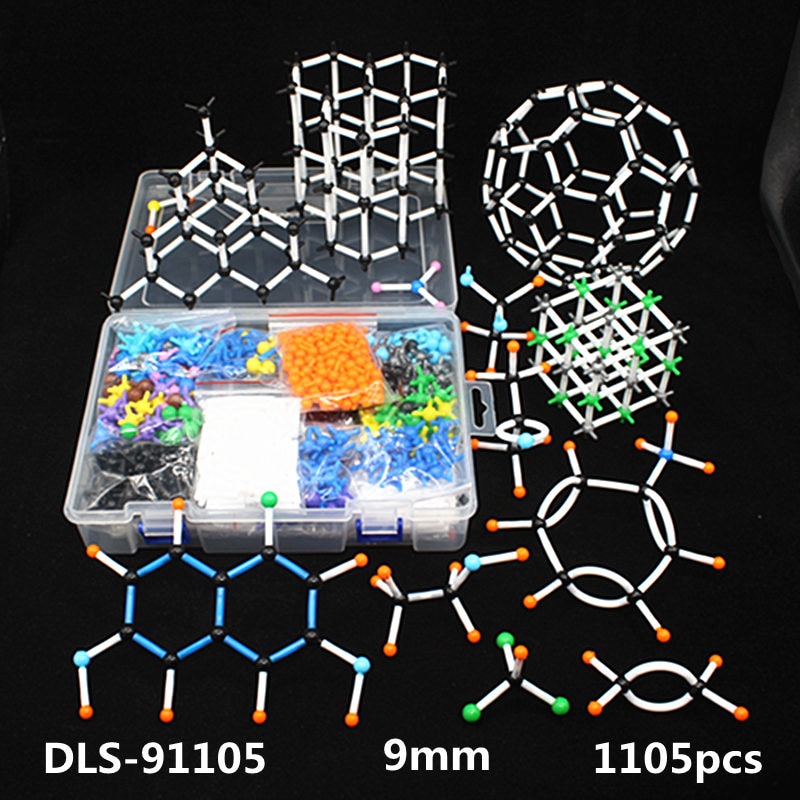 1105 stk 9mm stort sæt molekylær model kit, organisk uorganisk krystalstruktur, kemiundervisningsmodel til lærer og studerende