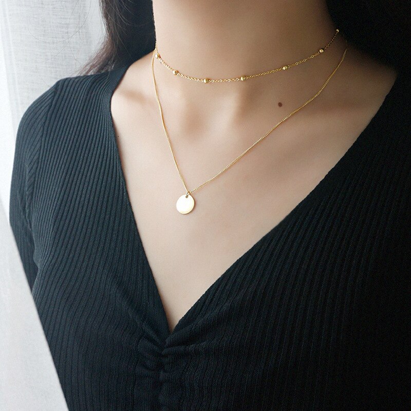 S'STEEL Sterling Silver Necklace Round Pendant Beads Chain Layered Choker Cadenas De Plata 925 Mujer Bijoux Femme Jewelry