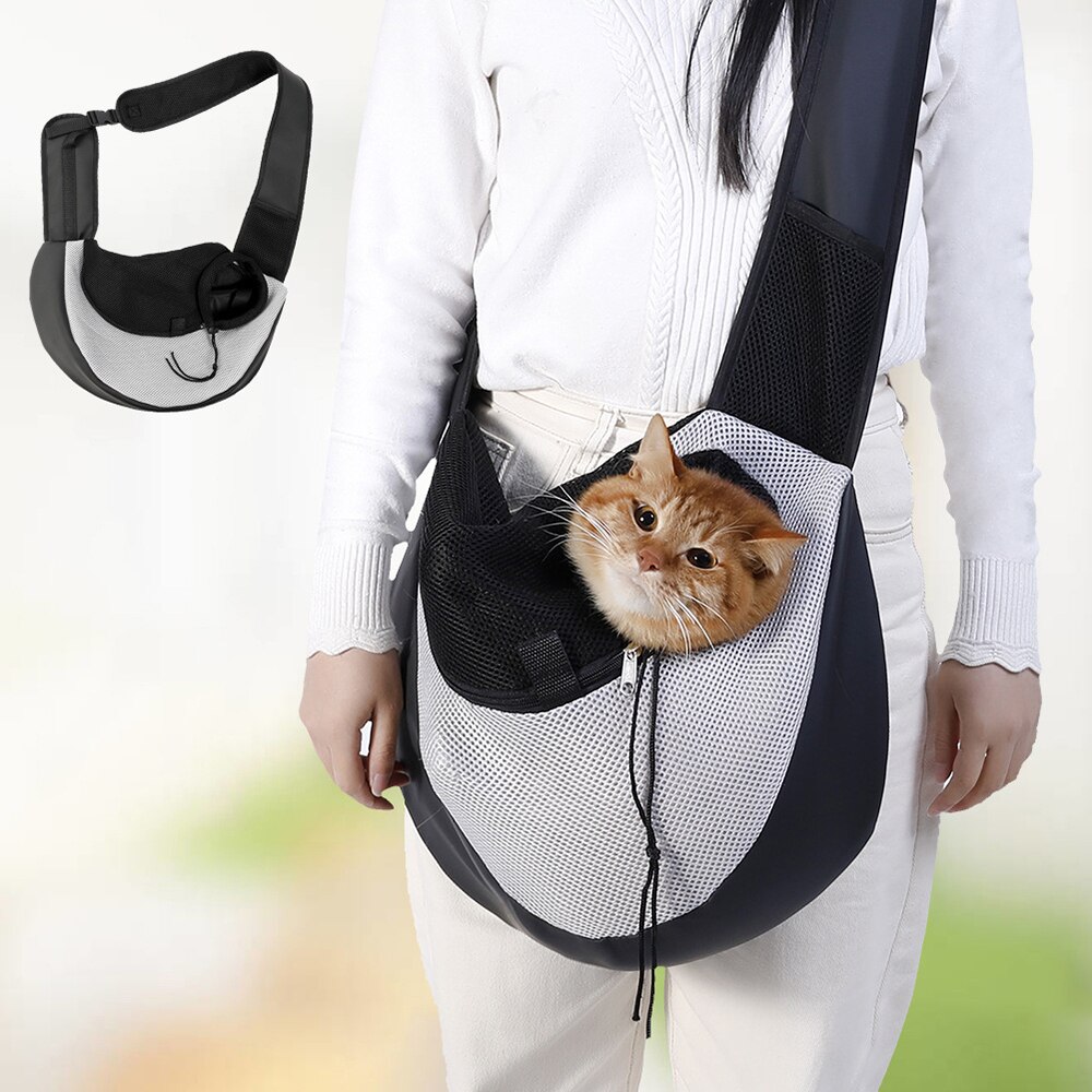Hands Free Pet Carrier Adjustable Padded Leash Breathable Shoulder Bag Front Pocket Carrying Belt For Small Dogs Cats 40x22x10cm