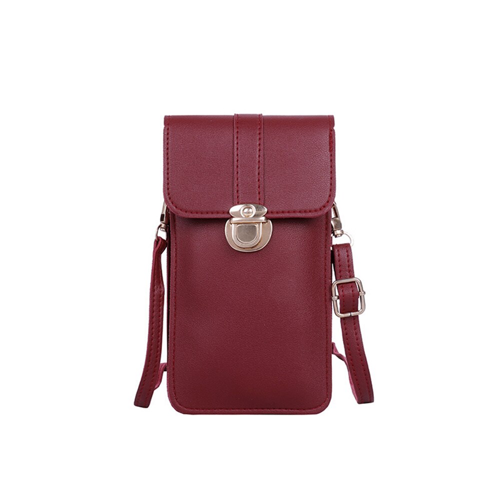 Women's Touch Screen Cell Phone Purse Heart Decor Smartphone Shoulder Bag Solid Phone Wallets Women Leather Card Holder Clutch: red