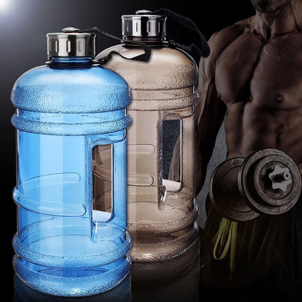 Botella de agua multifunción con forma de mancuerna, 2,2 L, gran capacidad, portátil, deporte, gimnasio, Fitness, tapa de empuje, hervidor de agua con mango,