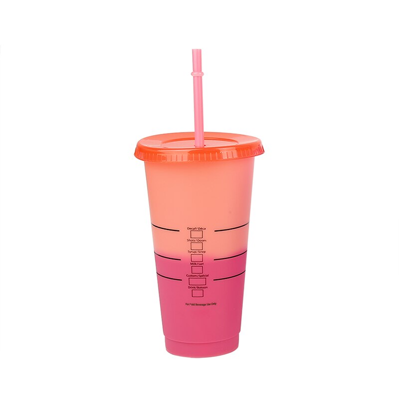 Tasse de paille réutilisable pour jus de café, tasse à couleur changeante, gobelets froids, fond en plastique, pour l'extérieur, Portable,: Pink to red