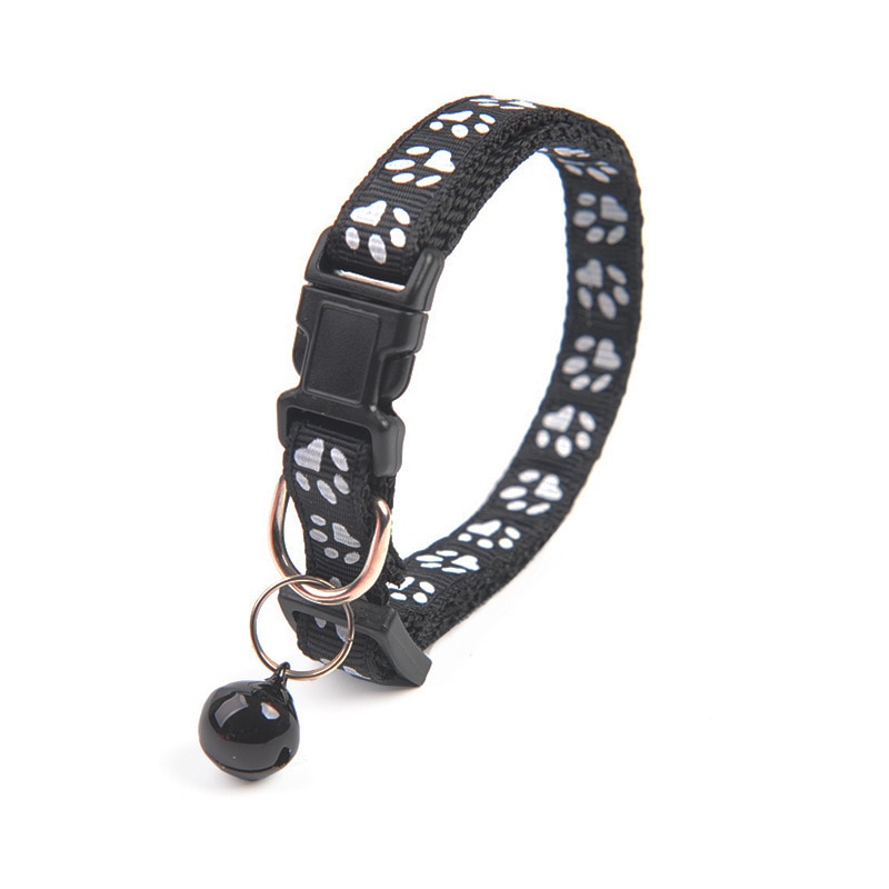 Leuke Bell Halsband Voor Katten Halsband Teddy Bomei Hond Cartoon Grappig Voetafdruk Halsbanden Leads Kat Accessoires Dier Goederen: Black