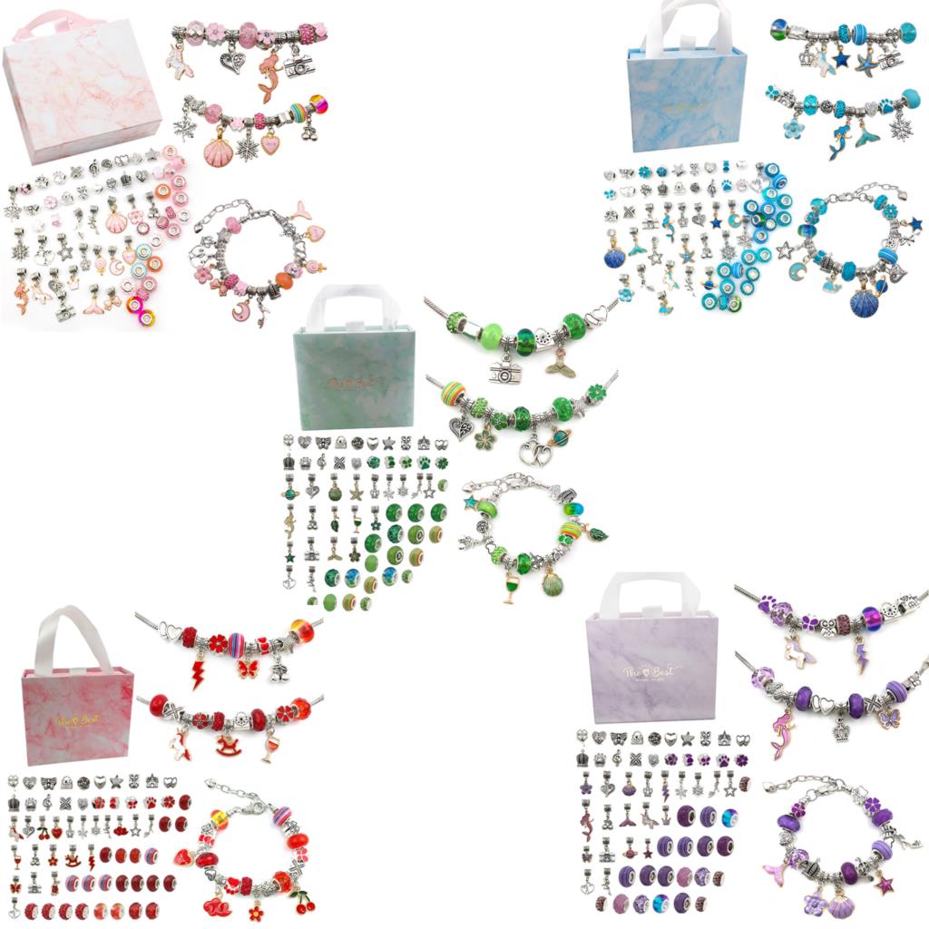 Kits de bijoux roses multicolores 14cm x 12cm, 1 ensemble de pendentifs de perles à grand trou pour Bracelet fait à la main, accessoires de matériaux artisanaux