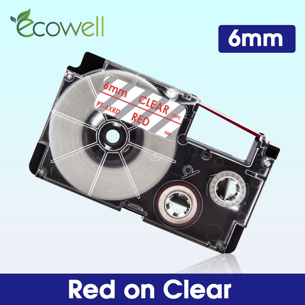 Ecowell 6mm taśma do Casio XR-6WE XR-6X XR-6RD XR-6BU XR-6YW XR-6GN taśma z etykietami XR-6SR XR-6GD dla Casio KL-60 KL-120 drukarka do etykiet: Red on Clear