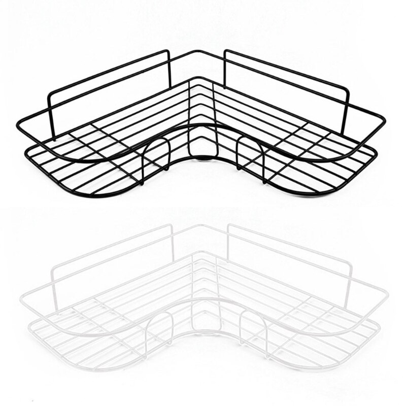 Self Adhesive Bathroom Shower Shelf Metal Wall Mounted Storage Organizer Rack Triangle Basket No Drilling