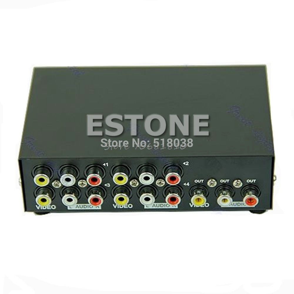 4 Port Input 1 Output Audio Video AV RCA Switch Switcher Selector Box