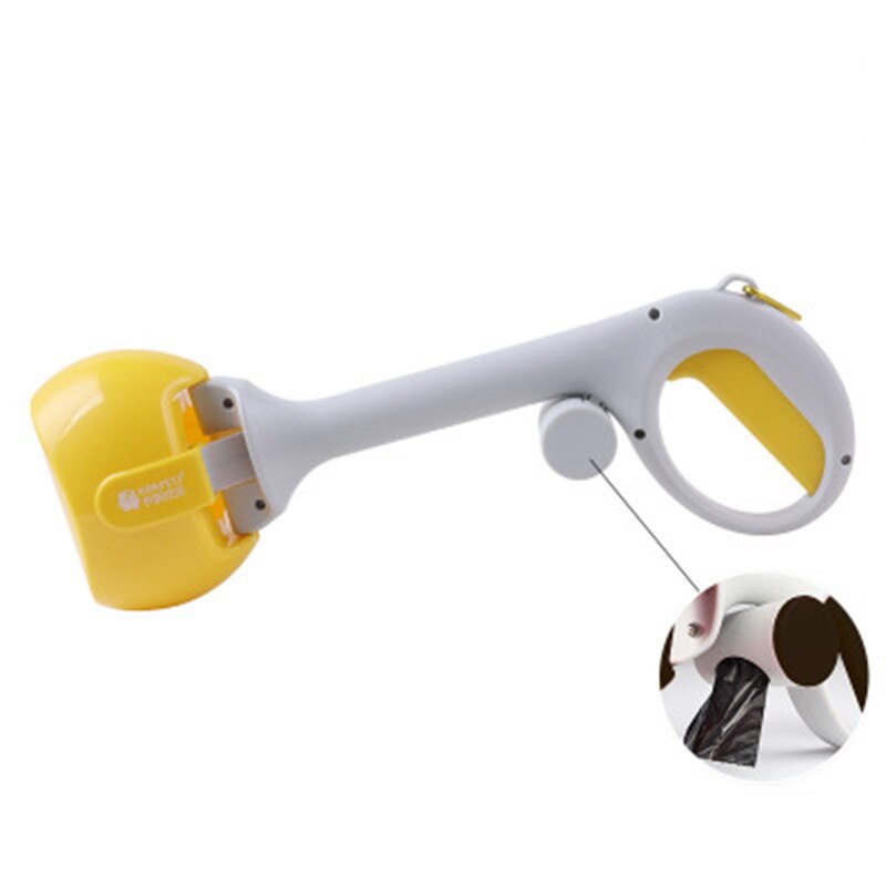 Dog Pooper Scooper Easy Pick Up Garbage Bags Long-Handled Grabber Picker Pet Waste Bag Holder Waste Dispenser Tool: Yellow Gray Plus