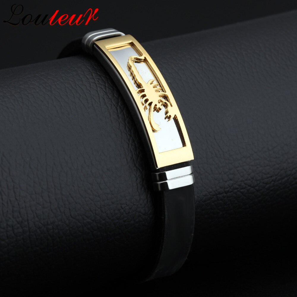 Louleur in Acciaio Inox Scorpione Zodiaco Braccialetto Degli Uomini Regolabile della Gomma di silicone braccialetto Braccialetti Degli Uomini Dei Monili Pulseras