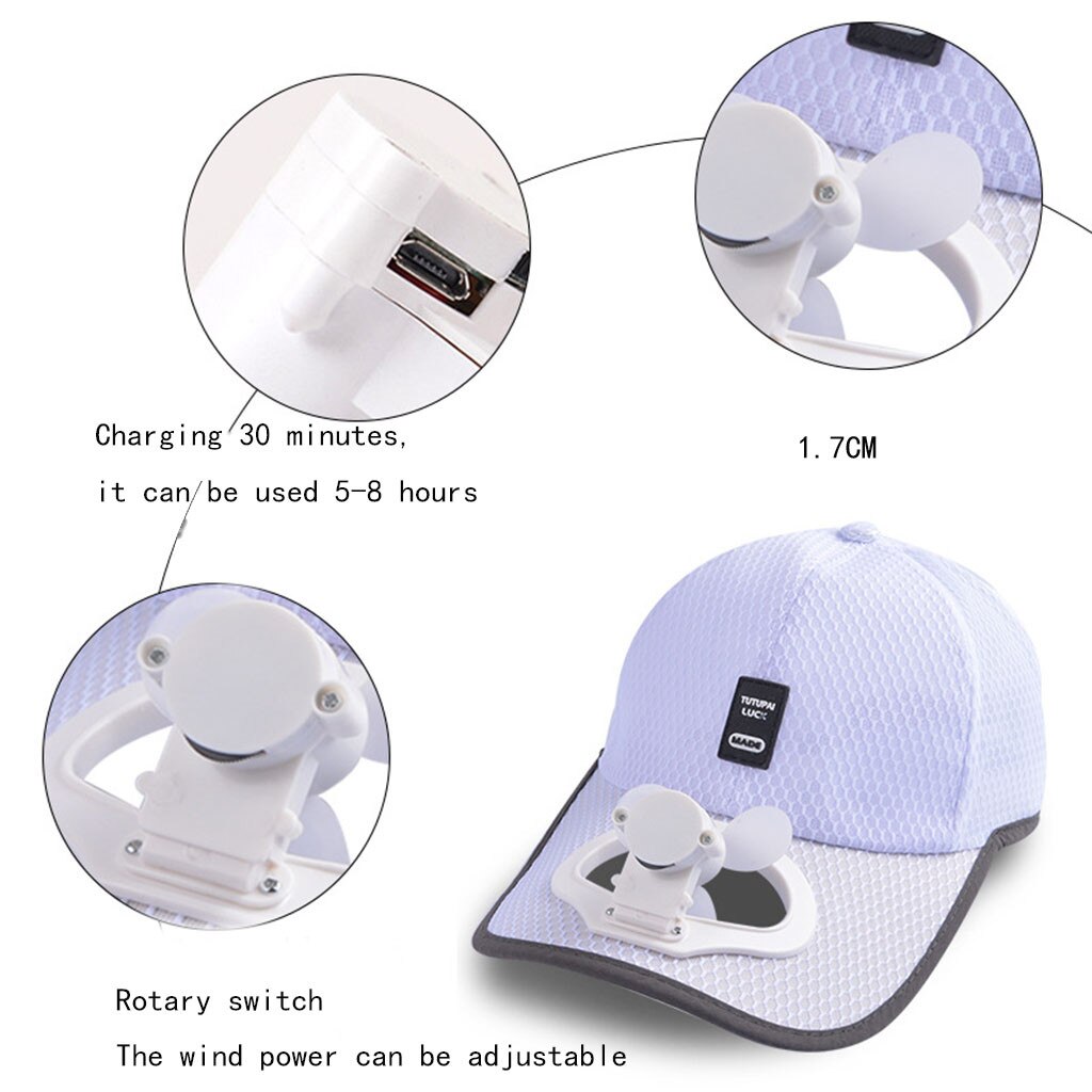 Jaycosin sommer ventilator køling baseball cap hat usb opladning åndbare skygge brand solcreme hat solhatte til kvinder july 12