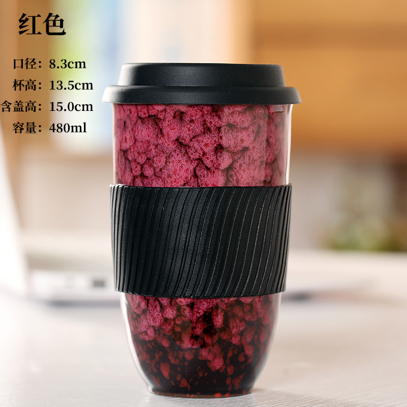 Large Ceramic Kiln Change Mug Cup With Lid Portable Couple Pottery Coffee Cups Water Mug Porcelain Milk Tea Mugs: F-480ml
