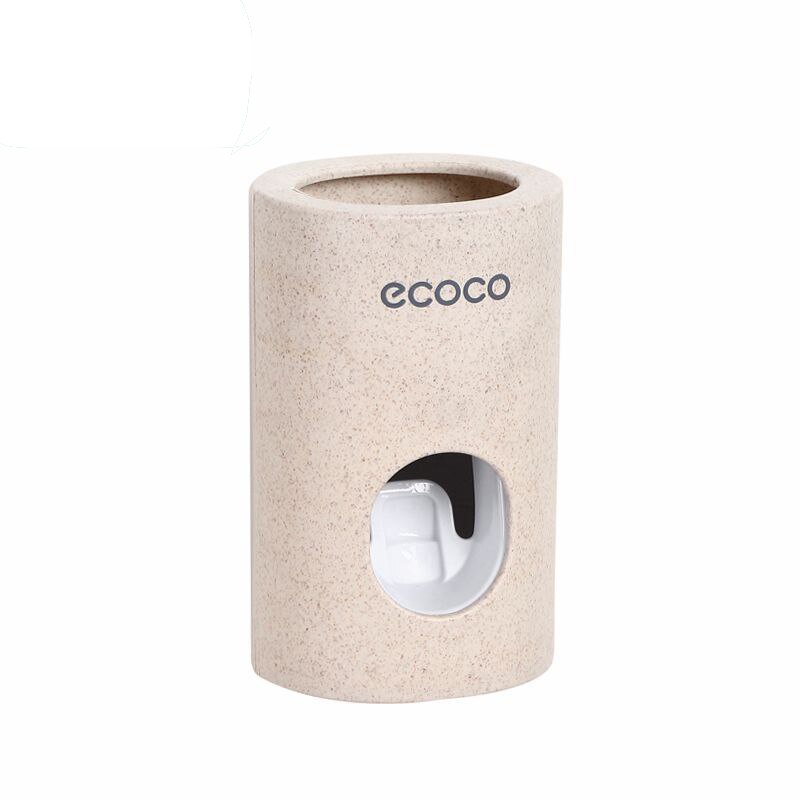 ECOCO Automatic Toothpaste Dispenser Dust-proof Toothbrush Holder Wheat straw Wall Mounted Toothpaste Squeezer for bathroom