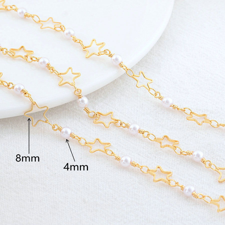 1 Meter 8*4Mm 14K Goudkleurig Geplateerd Messing Ster En Kunstmatige Parel Ketting Voor Sieraden Maken Diy Ketting Armbanden Ketting