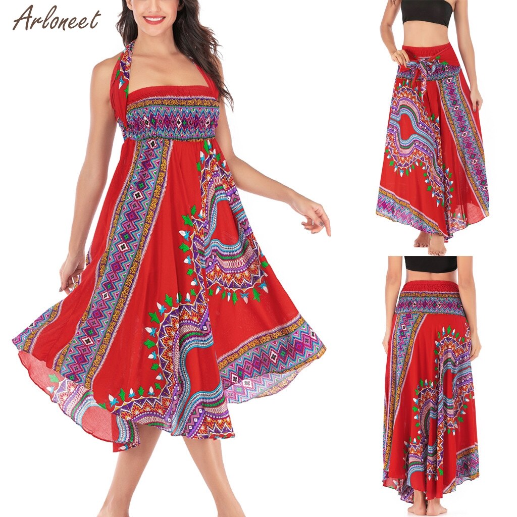 Vrouwen Lange Hippie Bohemian Gypsy Boho Bloemen Elastische Taille Bloemen Halter Rok Vrouwen Casual Rok Kleding Mode Zomer
