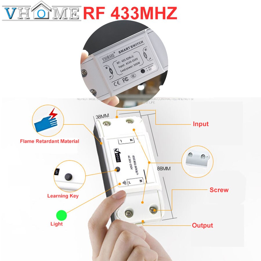 Aroidful Draadloze lichtschakelaar, 433 MHz RF-zender veiligheidsschakelaar en ontvangercontroller, draadloze tuimelschakelaar, 240 volt, geen bedrading, met batterij, zwart