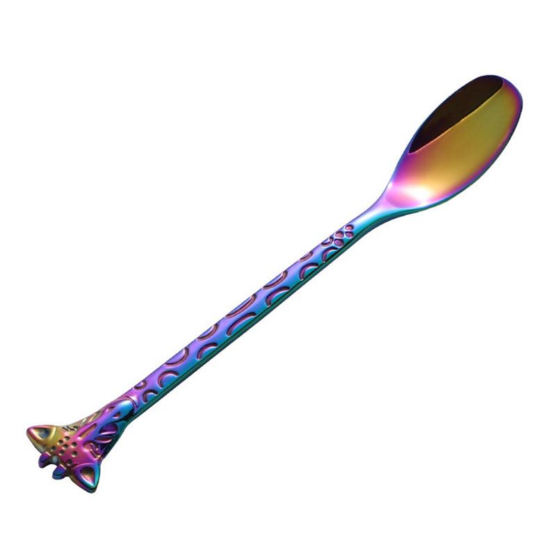 Stainless Steel Dessert Spoon Cartoon Giraffe Spoon Cake Ice Cream Coffee Stirring Spoon Kitchen Dining Teaspoon: Purple