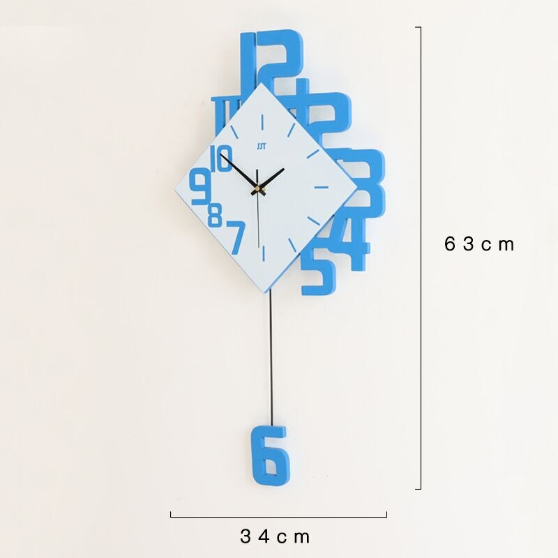 personality digital clock European style living room wall clock wooden decorative wall watch quartz explosion: 1850F-34 blue