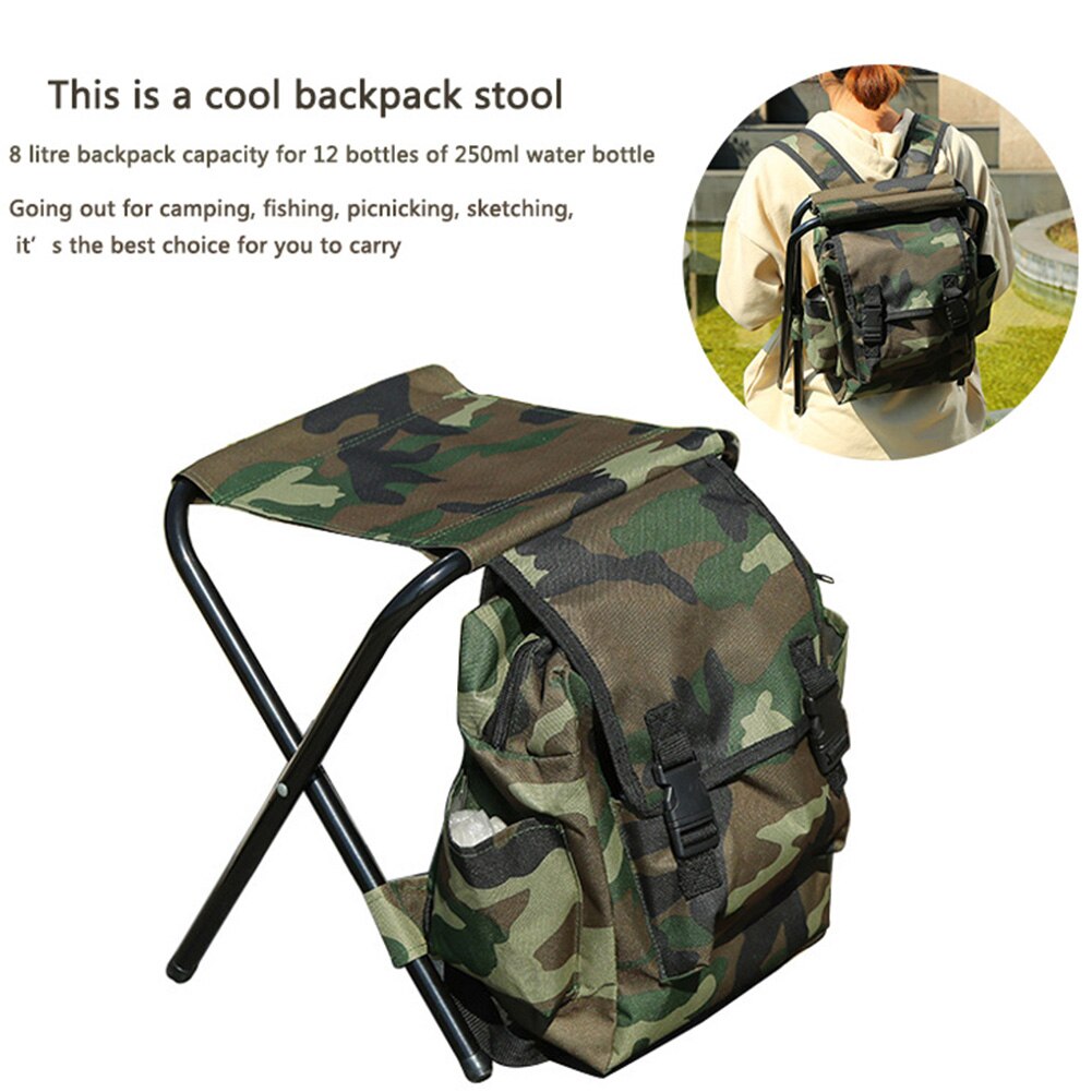 Folding Camping Fishing Chair Backpack Fishing Stool Backpack with Picnic Bag for Outdoor Hiking Seat Bag 600D Oxford Cloth