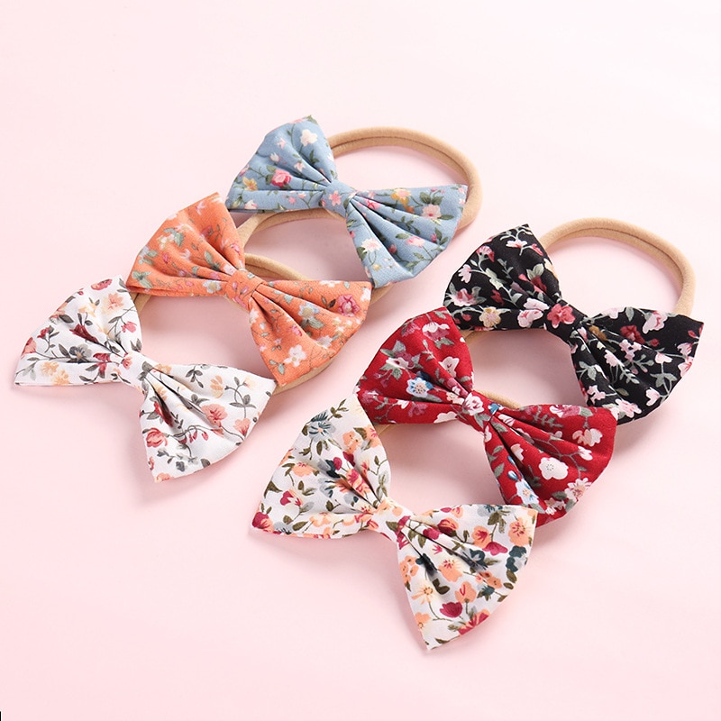 Newborn Polyester Headbands Baby Girls Bow Small Floral Headband Infant Elastic Nylon Hair Band Headwear Kids Hair Accessories